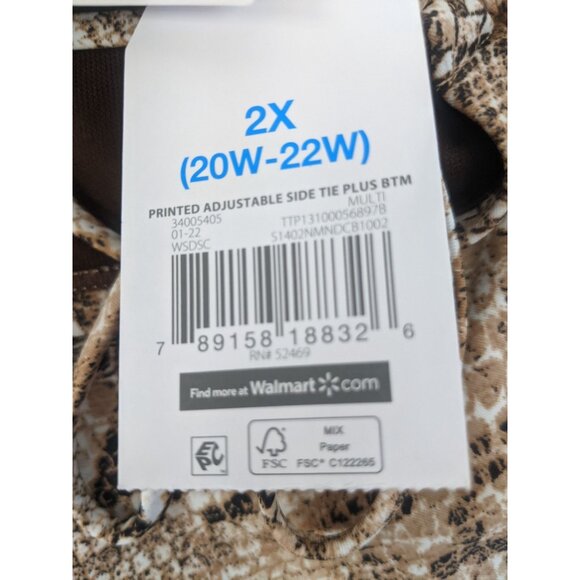 Time and Tru Snake Skin Brown Mid Rise Swim Bikini Bottom Plus Size 2X 20W-22W - Picture 6 of 6